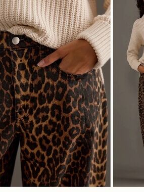 Anthropologie Pilcro Leopard-Print Barrel Ankle Jeans in Brown and Black